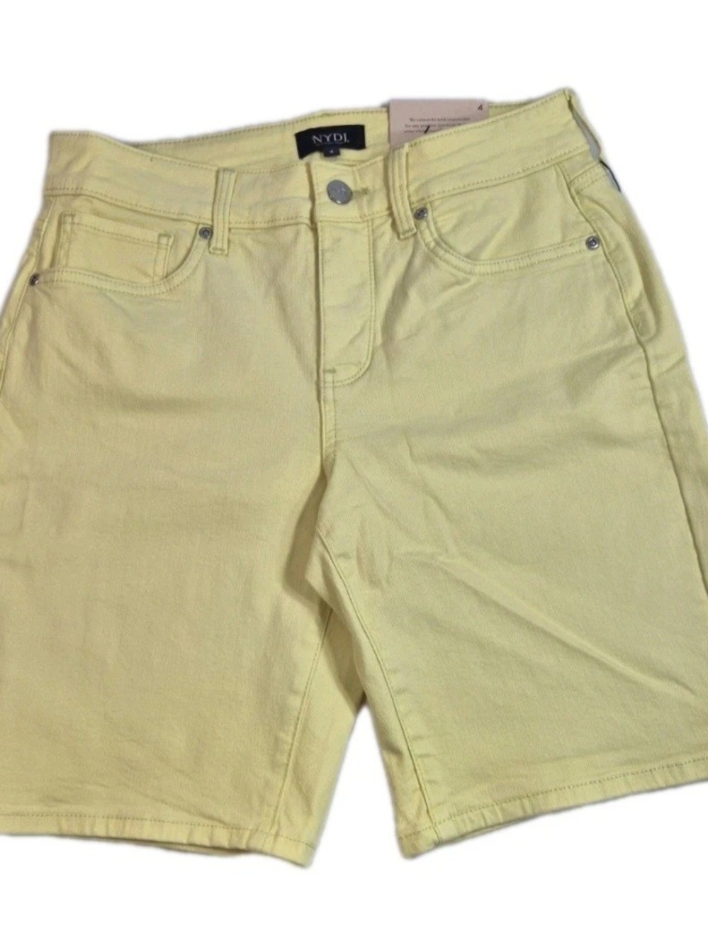 NYDJ Ella Jean Shorts Women's Size 4 Side Slits Yellow Chartreuse Denim NWT 56